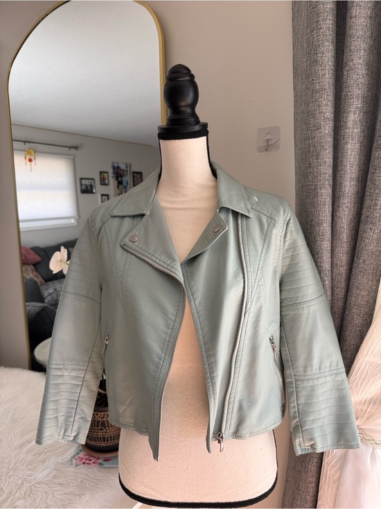 Joe Boxer Jackets & Blazers - Women’s Mint Green Faux Leather Moto Jacket
